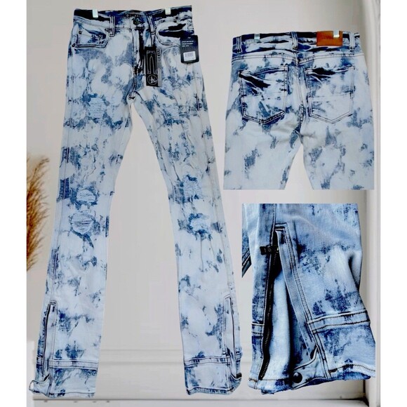 Decibel Stacked With Gusset Jeans Patched Distressed Ice Wash Denim Men’s 30x35 - Picture 1 of 16